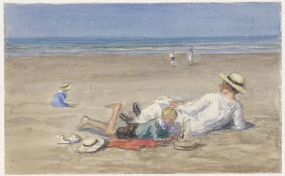 Resting Nursemaid with Two Children on the Beach