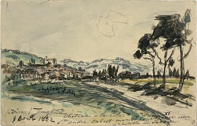 Chateau, Cote Saint Andre (front) Empty Cart and Shed with Other Sketches (back)