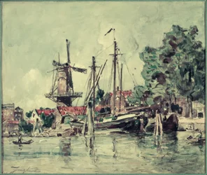 In Holland, Boats Near the Mill