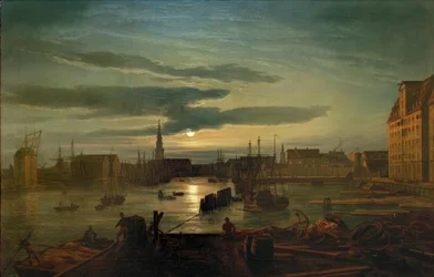 The Copenhagen Harbor in Moonlight
