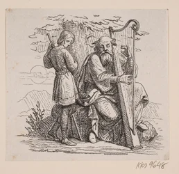 An Old Harp Player and a Boy Under a Tree