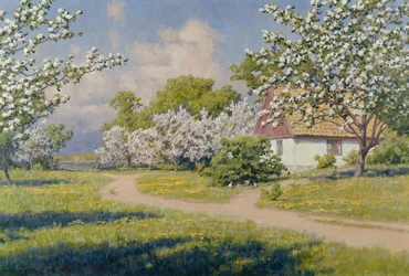 A Wooded Landscape with a Cottage in Spring