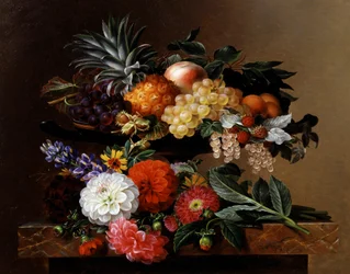 Dahlias, Lupin and Coreopsis in a Greek Kylix