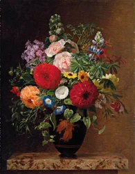Lilac, Apple Blossom, Cornflowers and Sweet Williams with a Pot of Violas on a Ledge, 1827