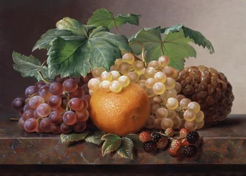 Still Life of Grapes, Blackberries, Orange and Pineapple