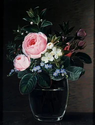 Roses and Forget-Me-Nots in a Glass Vase