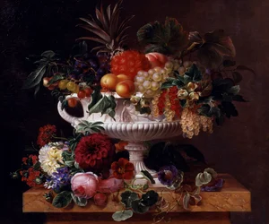 Classical Urn with Currants, Apricots, Hazelnuts, and Blackcurrants