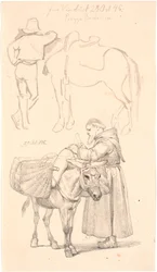 Campagnol Standing by His Horse. Below a Beggar Monk Standing by His Donkey
