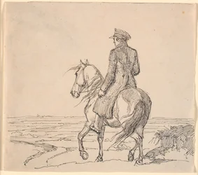 A Rider Seen from Behind Riding into a Vast Landscape