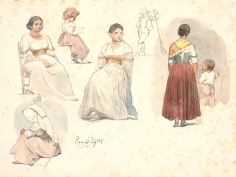Four Studies of Italian Women, One with a Child by the Hand, and a Study of a Child, and a Study of a Street Sweeper
