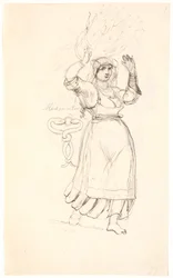 Italian Peasant Woman with a Bundle of Twigs on Her Head. Study of a Handle Representing Two Snakes Biting Each Other on the Head