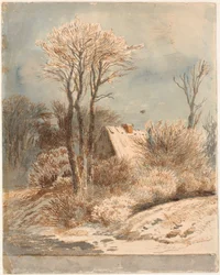 Snowy Landscape with House Among Trees