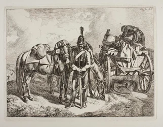 Austrian Dragoon by a Wagon