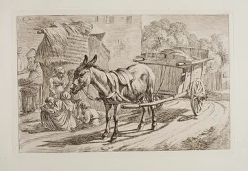 Donkey Harnessed to a Cart