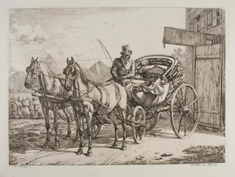 Two Horses Harnessed to a Superior Chaise