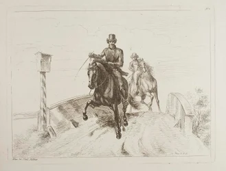 Two Riders at a Gallop on a Bridge