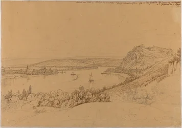 View of Koblenz with the Rhine and Fortress Ehrenbreitstein (recto); View of the Heidelberg Castle (verso)