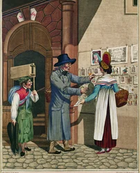 A hawker of popular ballads and prints, a shoemaker
