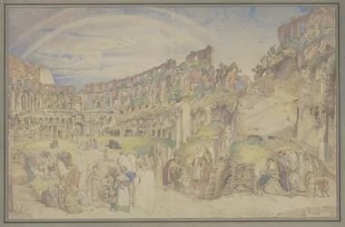 View of the Interior of the Colosseum in Rome with Scenes from Italian Folk Life
