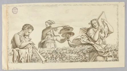 A Satyr Boy Playing Flute, A Girl with Cymbals, a Woman with a Book