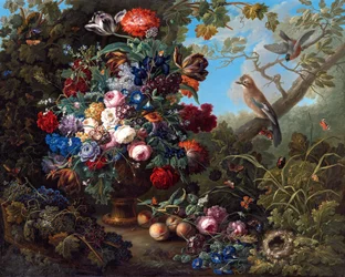 Large Flower Still Life with Birds