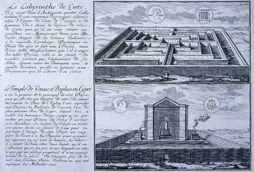 The Labyrinth in Crete and the Temple of Venus, Paphos, Cyprus, both taken from designs found on ancient Roman coins from 
