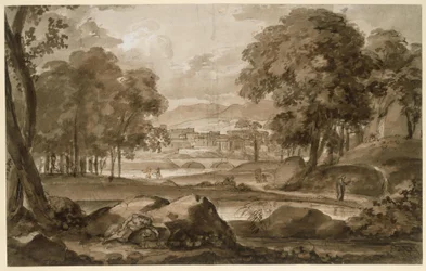 Large Forest Landscape with Ancient City and Figures