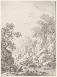 A Waterfall by Rock Cliffs