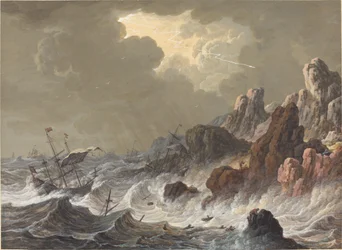 Storm-Tossed Ships Wrecked on a Rocky Coast