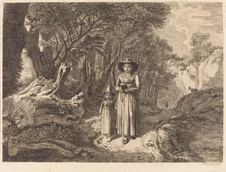 Woman and Child Walking to Church