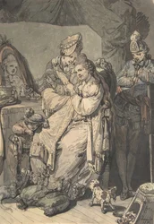 A Woman at her Toilet with a Maid, a Boy, a Dog and a Young Soldier (verso: A Sketch)
