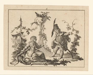 Seated Woman with a Standing Man with Pipe on a Rococo Ornament Smokers on Rococo Ornament