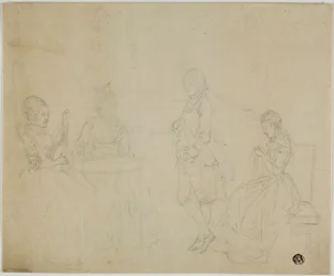 Sketch of Family Group with Three Seated Women and Young Man Standing