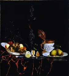A Still Life on a Marble Table, Partly Covered with a Red Velvet Cloth