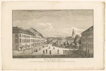 View of Hackescher Markt in Berlin, with the Marienkirche in the Background