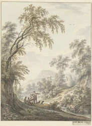 Landscape with Small Waterfall and a Castle in the Distance