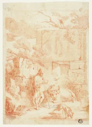 Cowherd with Bull and Dog in Ruins