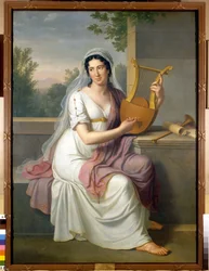 Portrait of the Spanish singer Isabelle Colbran (1785-1845) holding a lyre. Painting by Johan Heinrich Schmidt (1749-1829) 1817 Milan, museo del Teatro alla Scala