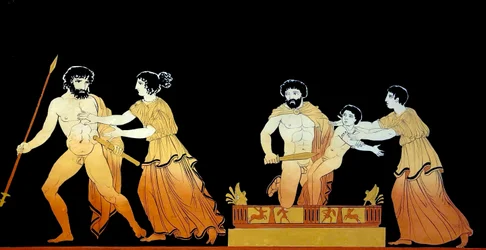 Classical scene thought to be soldiers threatening the life of Astyanax as his mother Andromache tries to protect him c.1796