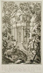 Temple in a garden, engraved by Jacob Andreas Fridrich