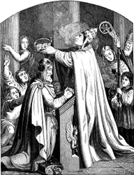The Coronation of Emperor Charlemagne by Pope Leo III. Illustration from the Geschichte des deutschen Volkes by E. Duller, 1840
