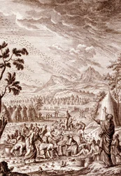 Hebrews fighting a plague of locusts