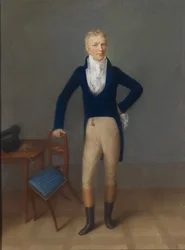 Portrait of a Blond Gentleman in Full Figure in Riding Costume, Leaning on a Chair