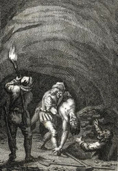 Death of William II of Holland killed by the Frisians, who secretly buried him under the floor of a house Engraving by Johann Michael Mettenleiter (1765-1853) 1800 Private collection