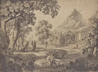 Classical Landscape with a Temple, a Giant on a Mountain