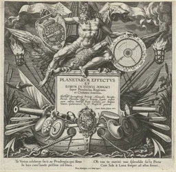 Jupiter and a Warship with the Coat of Arms of Alessandro Farnese, Title Page of a Print Series on the Influence of the Planets over Regions