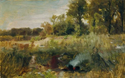 Floodplain Landscape with Children by the Fire