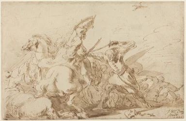A Battle between Oriental Cavalry and Soldiers