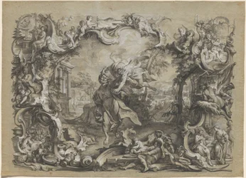 The Angel Carrying off Habakkuk by His Hair, Surrounded by an Elaborate Rococo Frame, c.1750