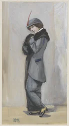 Standing Lady in Long Coat with Fur
